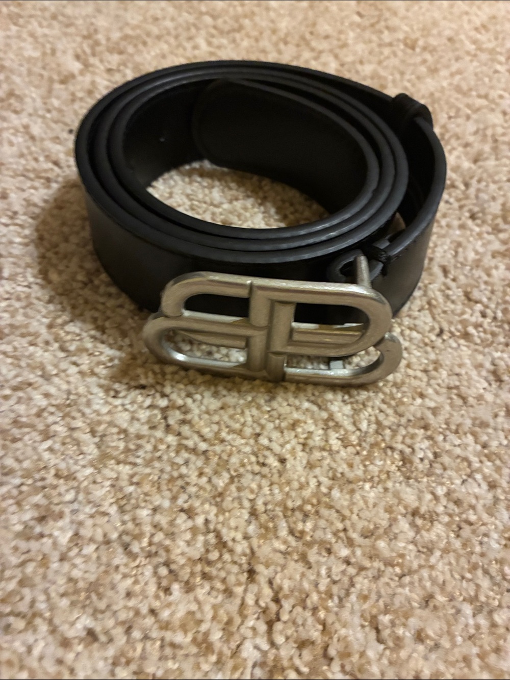 Men's Black Leather Belt with Silver Buckle